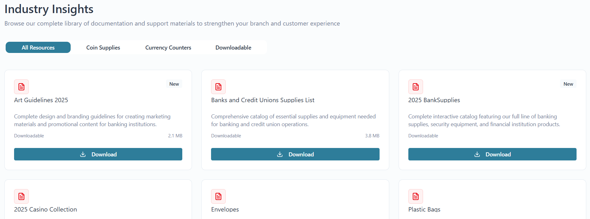 Screenshot of BankSupplies website resources page