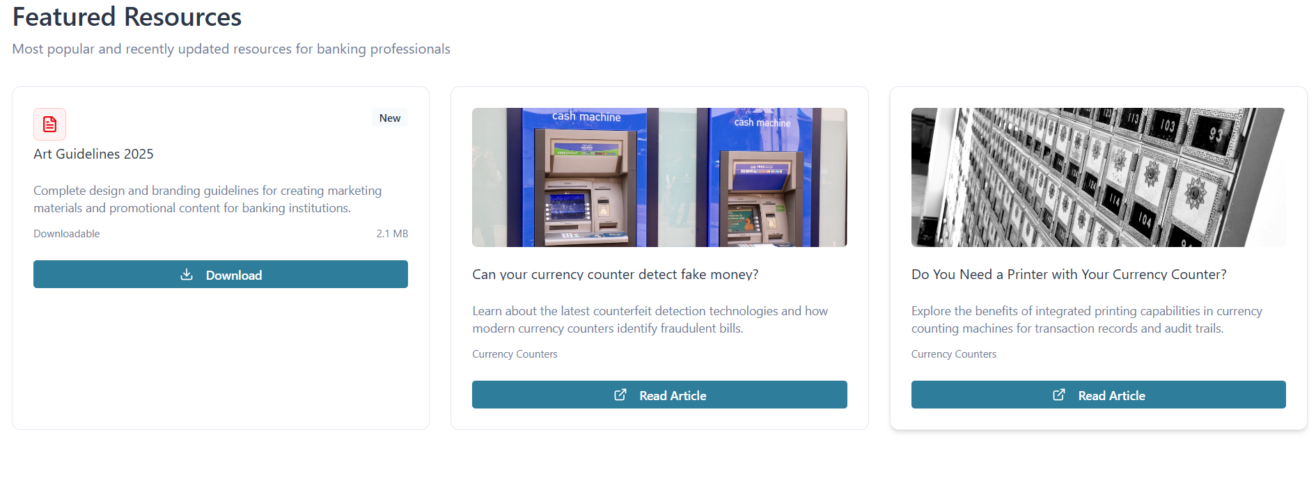 Screenshot of BankSupplies website resources page