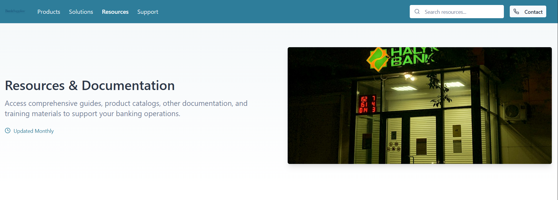 Screenshot of BankSupplies website resources page