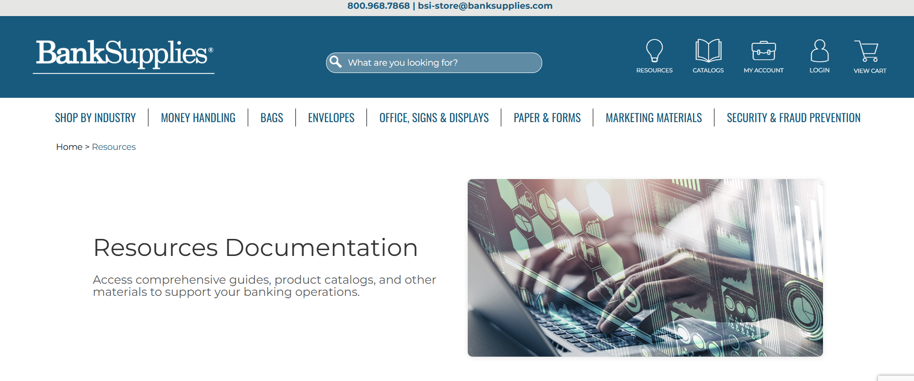 Screenshot of BankSupplies website resources page
